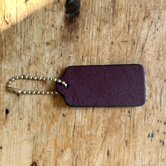 Coach Bag Charm Hang Tag Fob Keychain Maroon Burgundy Red Leather Brass - Picture 4 of 7